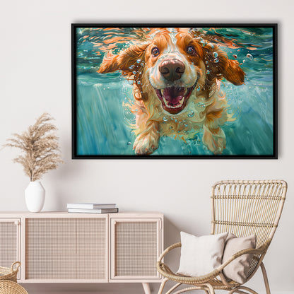 Funny Basset Hound Dog Underwater Watercolor, Funny Pet Art V1, Floating Framed Canvas Print Wall Art