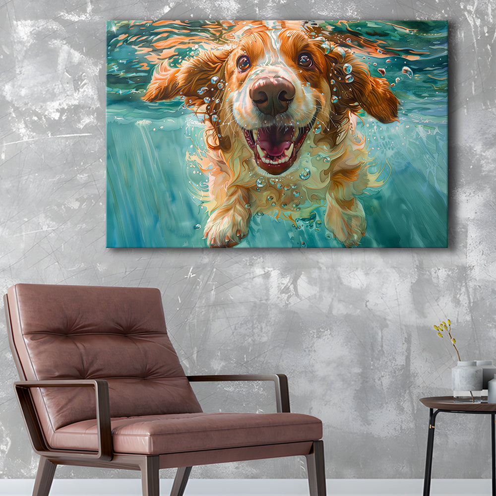 Funny Basset Hound Dog Underwater Watercolor, Funny Pet Art V1, Canvas Print Wall Art Home Decor