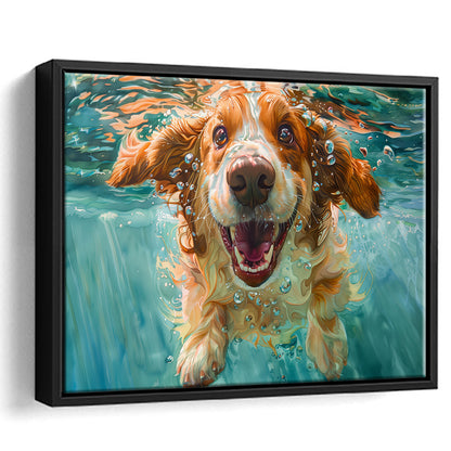 Funny Basset Hound Dog Underwater Watercolor, Funny Pet Art V1, Floating Framed Canvas Print Wall Art