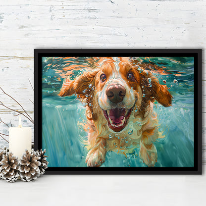 Funny Basset Hound Dog Underwater Watercolor, Funny Pet Art V1, Floating Framed Canvas Print Wall Art