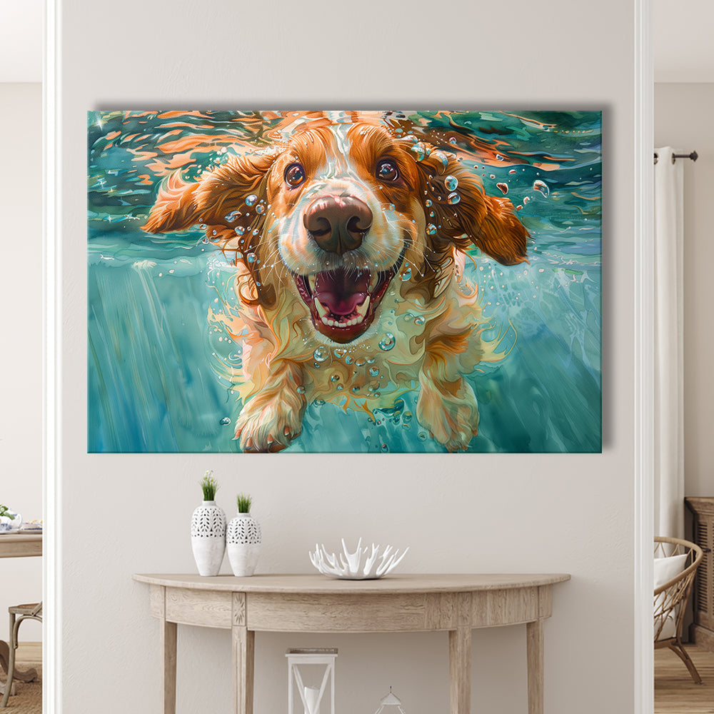 Funny Basset Hound Dog Underwater Watercolor, Funny Pet Art V1, Canvas Print Wall Art Home Decor