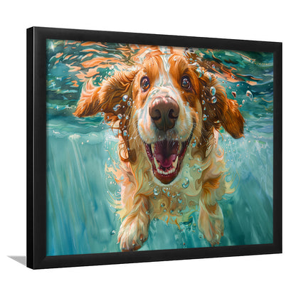 Funny Basset Hound Dog Underwater Watercolor, Funny Pet Art V1, Framed Art Print Wall Decor, Framed Picture
