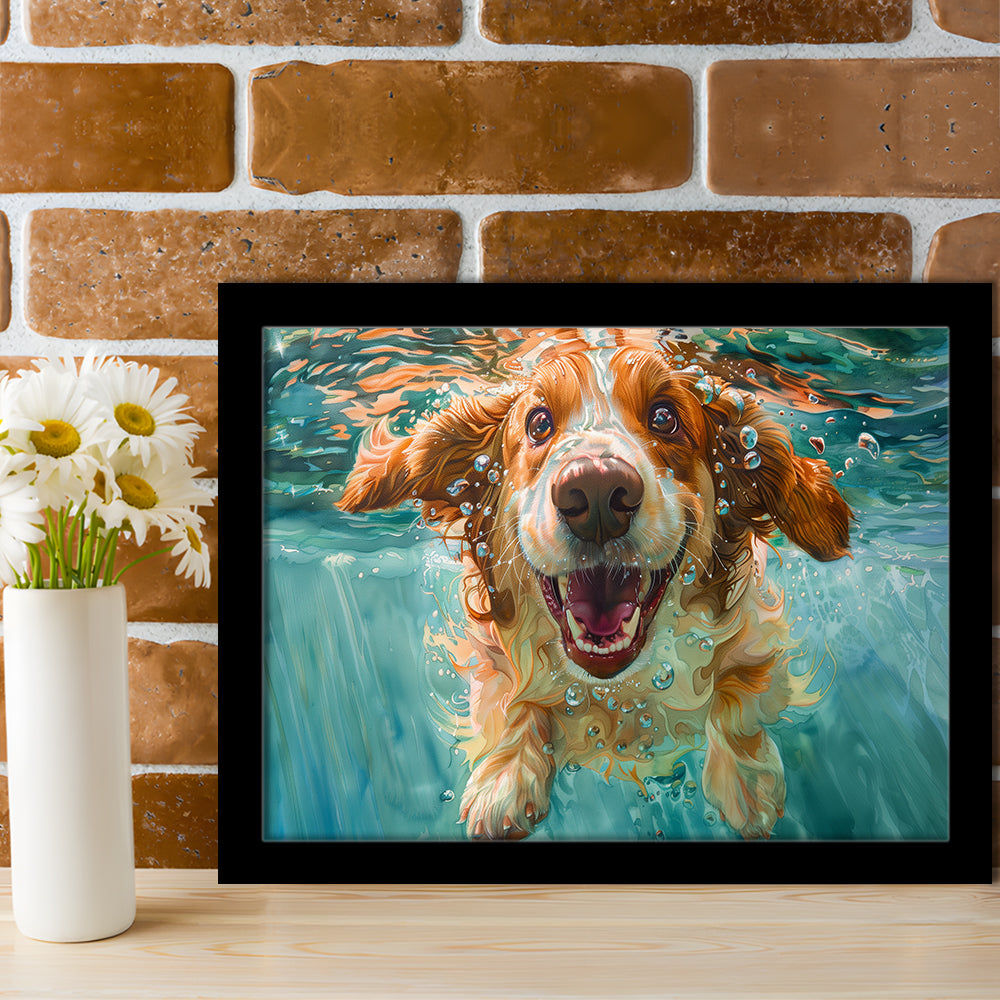 Funny Basset Hound Dog Underwater Watercolor, Funny Pet Art V1, Framed Art Print Wall Decor, Framed Picture