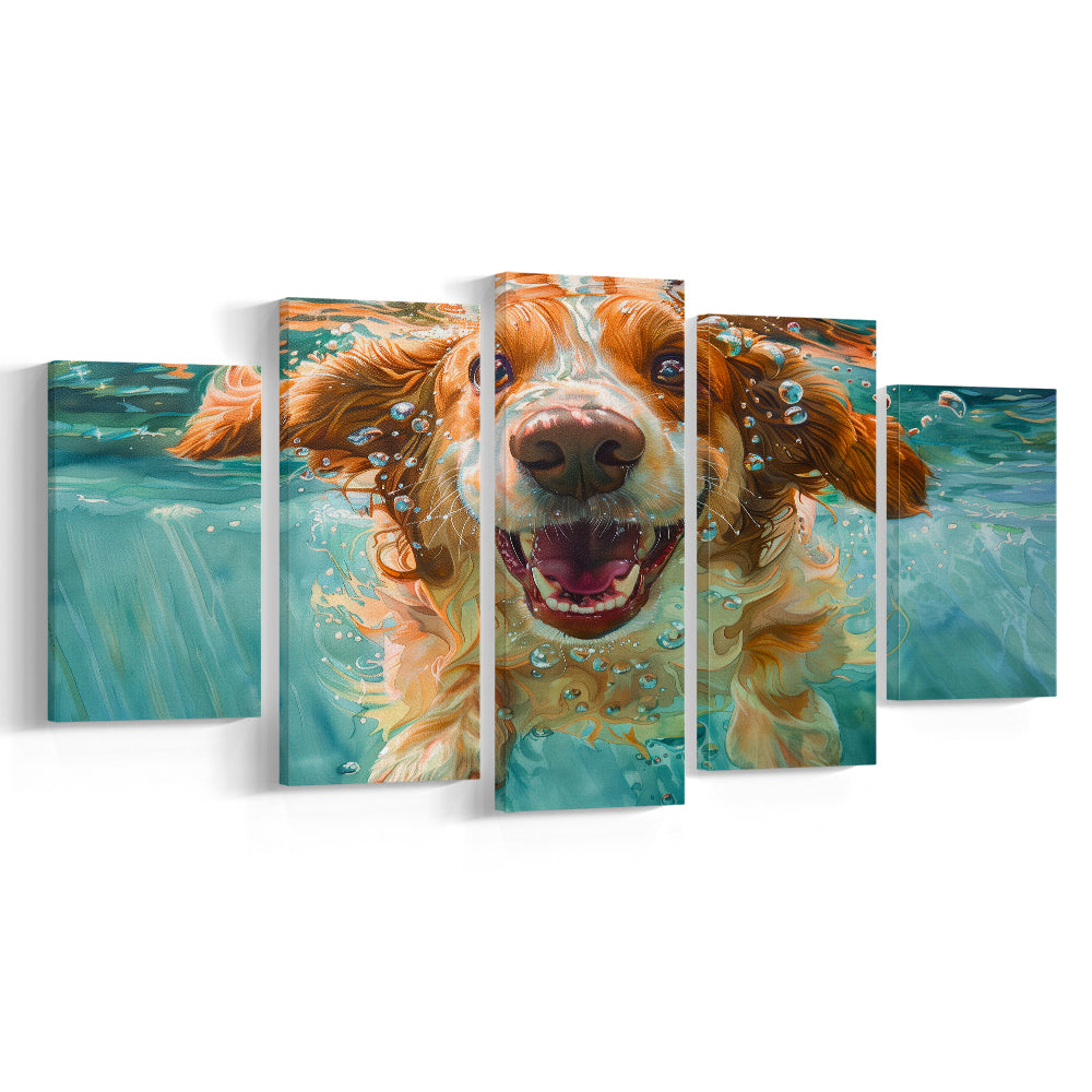Funny Basset Hound Dog Underwater Watercolor, Funny Pet Art V1, Mixed Panels Canvas Print Wall Art