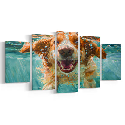 Funny Basset Hound Dog Underwater Watercolor, Funny Pet Art V1, Mixed Panels Canvas Print Wall Art