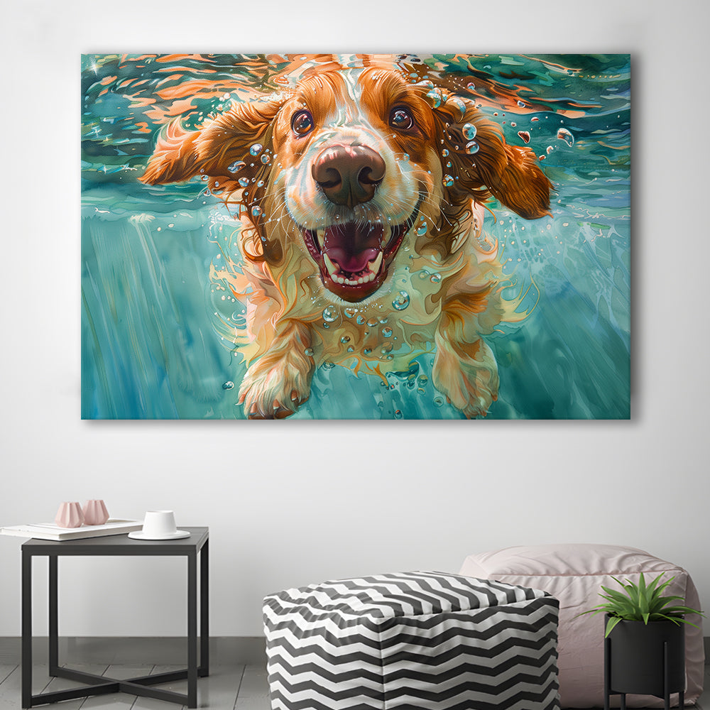 Funny Basset Hound Dog Underwater Watercolor, Funny Pet Art V1, Canvas Print Wall Art Home Decor