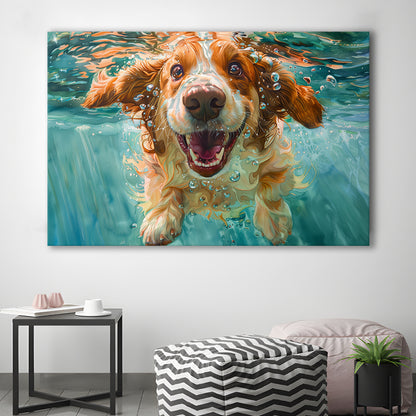 Funny Basset Hound Dog Underwater Watercolor, Funny Pet Art V1, Canvas Print Wall Art Home Decor