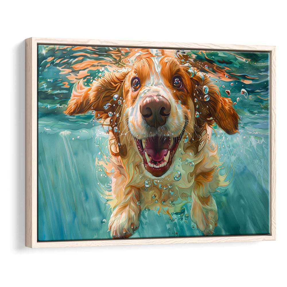 Funny Basset Hound Dog Underwater Watercolor, Funny Pet Art V1, Floating Framed Canvas Print Wall Art