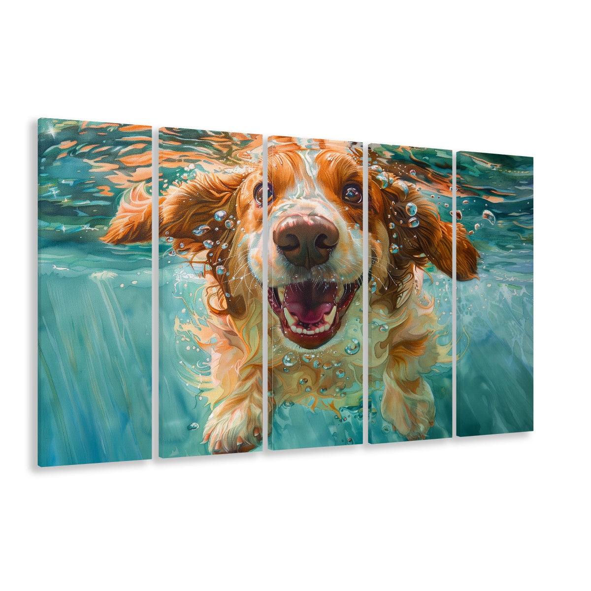 Funny Basset Hound Dog Underwater Watercolor, Funny Pet Art V1, Multi Panels Canvas Print Wall Art