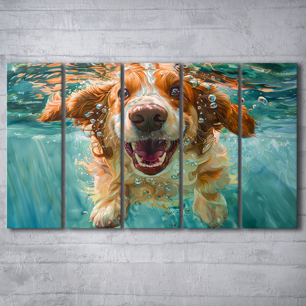 Funny Basset Hound Dog Underwater Watercolor, Funny Pet Art V1, Multi Panels Canvas Print Wall Art