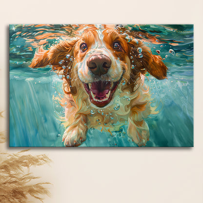 Funny Basset Hound Dog Underwater Watercolor, Funny Pet Art V1, Canvas Print Wall Art Home Decor