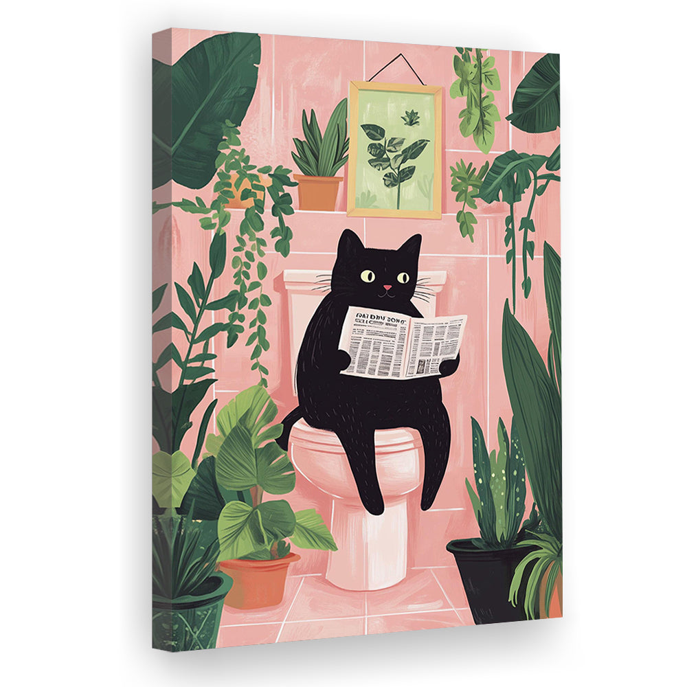 Funny Bathroom, Cat Reading Newspaper Print, Toilet Wall Art Print, Bathroom Decor Wall Art, Canvas Print, Canvas Decor