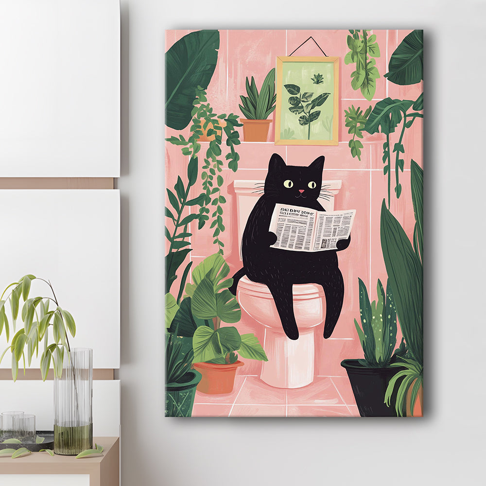 Funny Bathroom, Cat Reading Newspaper Print, Toilet Wall Art Print, Bathroom Decor Wall Art, Canvas Print, Canvas Decor
