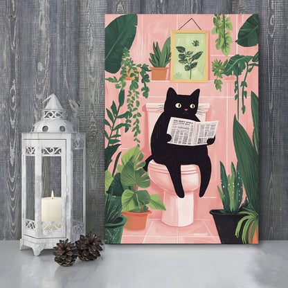 Funny Bathroom, Cat Reading Newspaper Print, Toilet Wall Art Print, Bathroom Decor Wall Art, Canvas Print, Canvas Decor