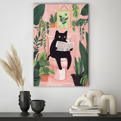 Funny Bathroom, Cat Reading Newspaper Print, Toilet Wall Art Print, Bathroom Decor Wall Art, Canvas Print, Canvas Decor