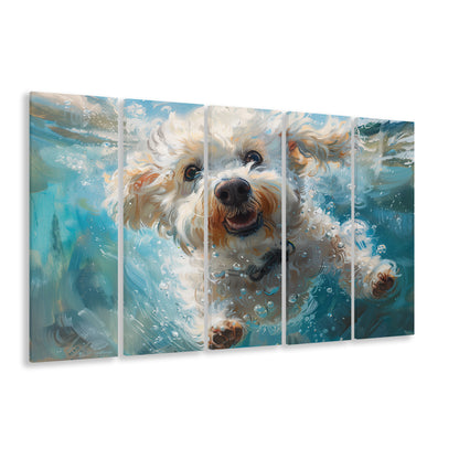 Funny Bichon Frise Dog Swimming Underwater Watercolor, Funny Pet Art, Multi Panels Canvas Print Wall Art