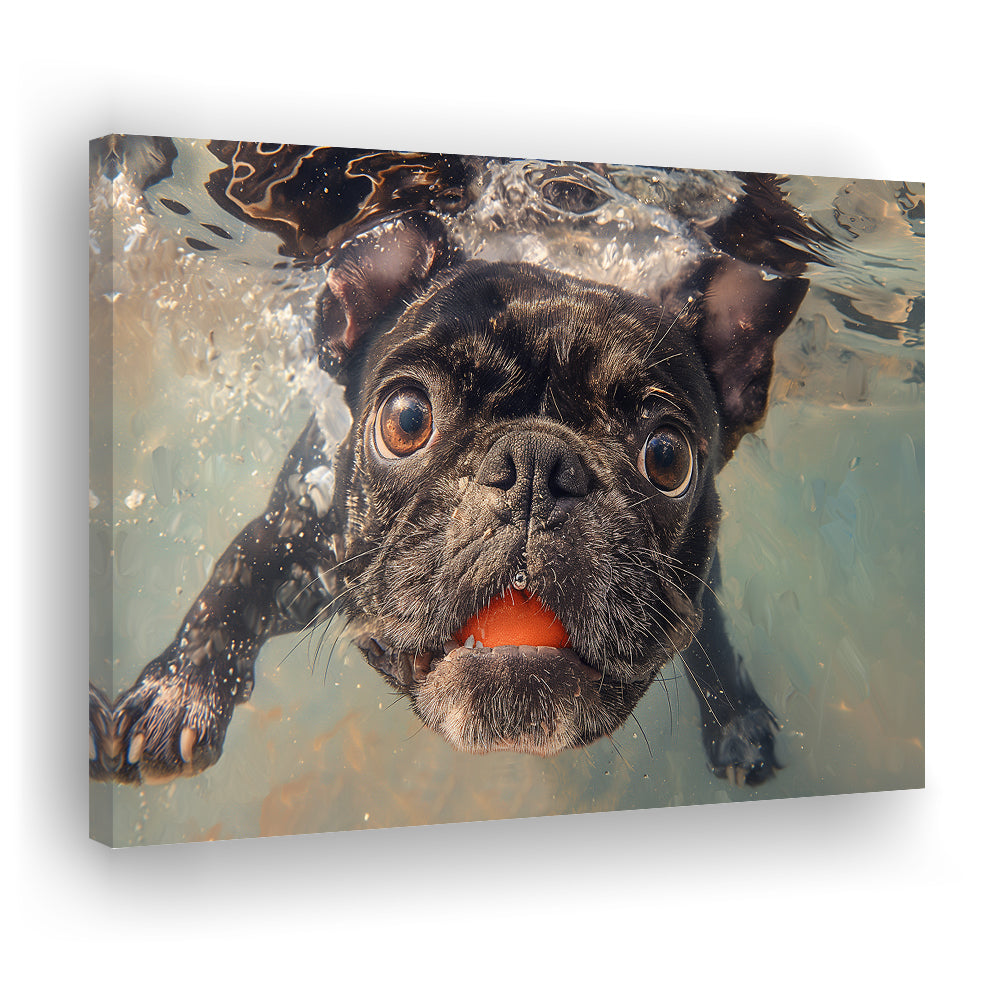 Funny Black Bulldog Underwater, Canvas Art Decor Print, Painting Art, Canvas Print Wall Art Home Decor