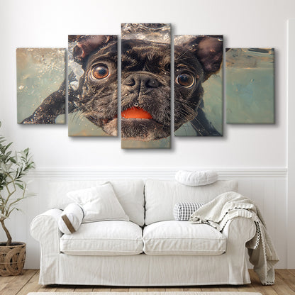 Funny Black Bulldog Underwater, Canvas Art Decor Print, Painting Art, Mixed Panels Canvas Print Wall Art