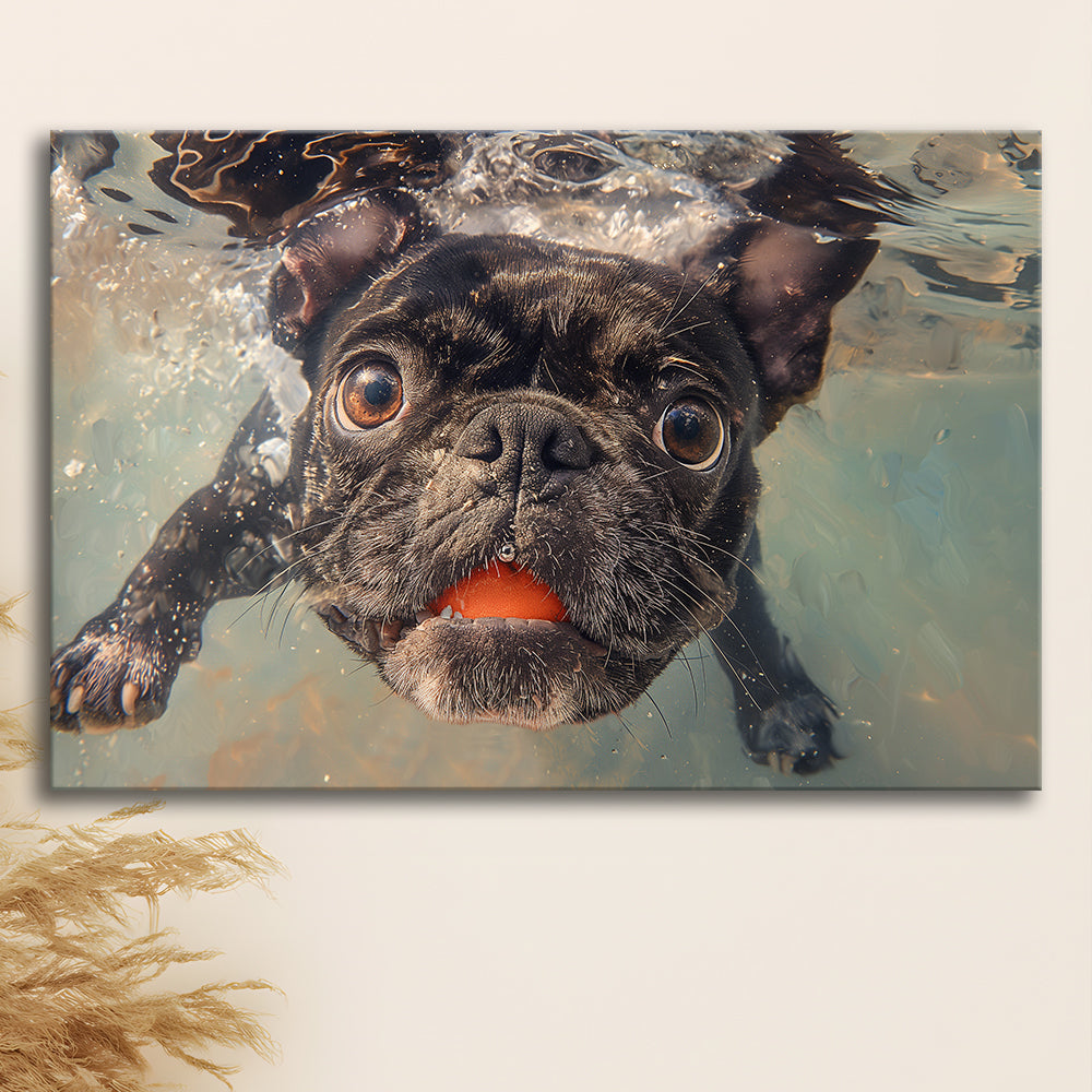 Funny Black Bulldog Underwater, Canvas Art Decor Print, Painting Art, Canvas Print Wall Art Home Decor