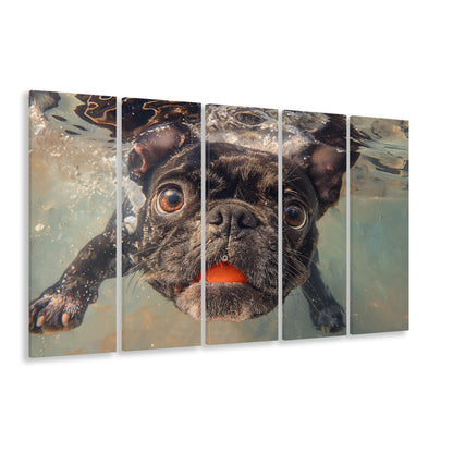 Funny Black Bulldog Underwater, Canvas Art Print, Painting Art, Multi Panels Canvas Print Wall Art