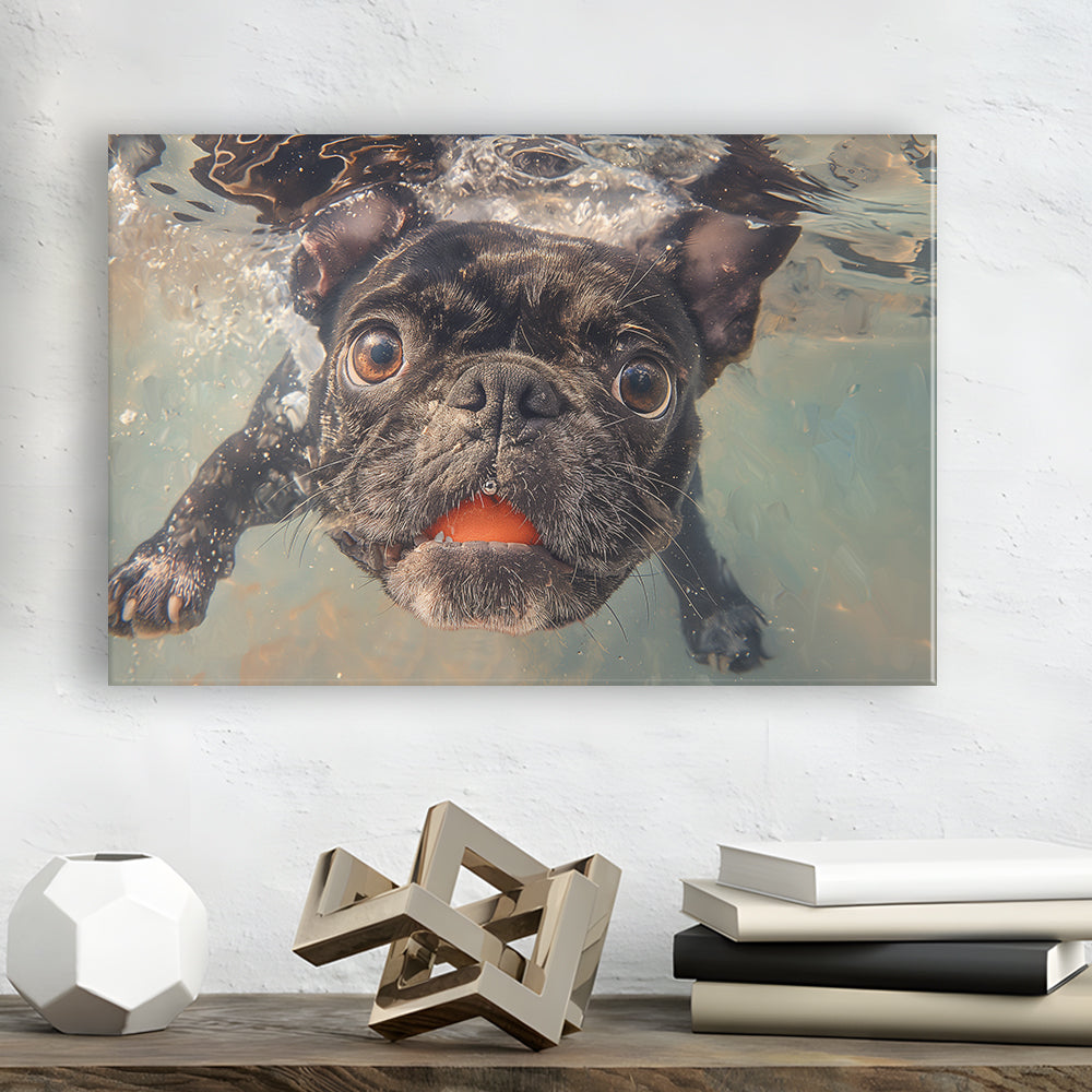 Funny Black Bulldog Underwater, Canvas Art Decor Print, Painting Art, Canvas Print Wall Art Home Decor