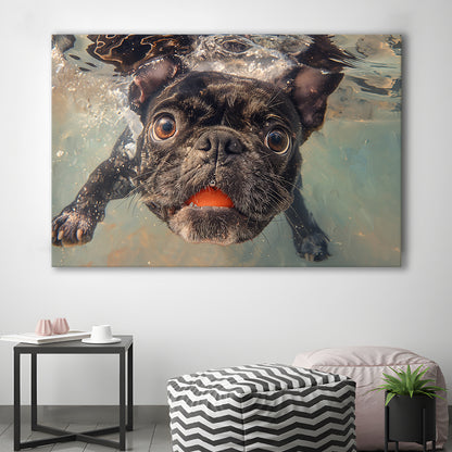 Funny Black Bulldog Underwater, Canvas Art Decor Print, Painting Art, Canvas Print Wall Art Home Decor