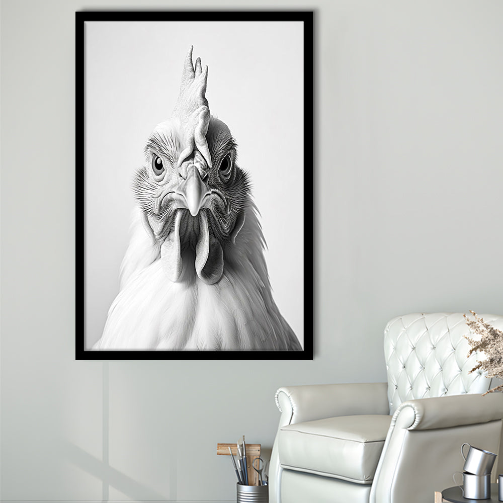 Funny Chicken Farm Decor Black and White, Framed Art Print Wall Decor, Picture Framed