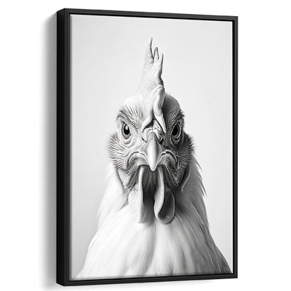 Funny Chicken Farm Decor Black and White, Framed Canvas Print Wall Art, Floating Frame