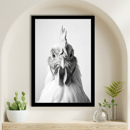 Funny Chicken Farm Decor Black and White, Framed Art Print Wall Decor, Picture Framed