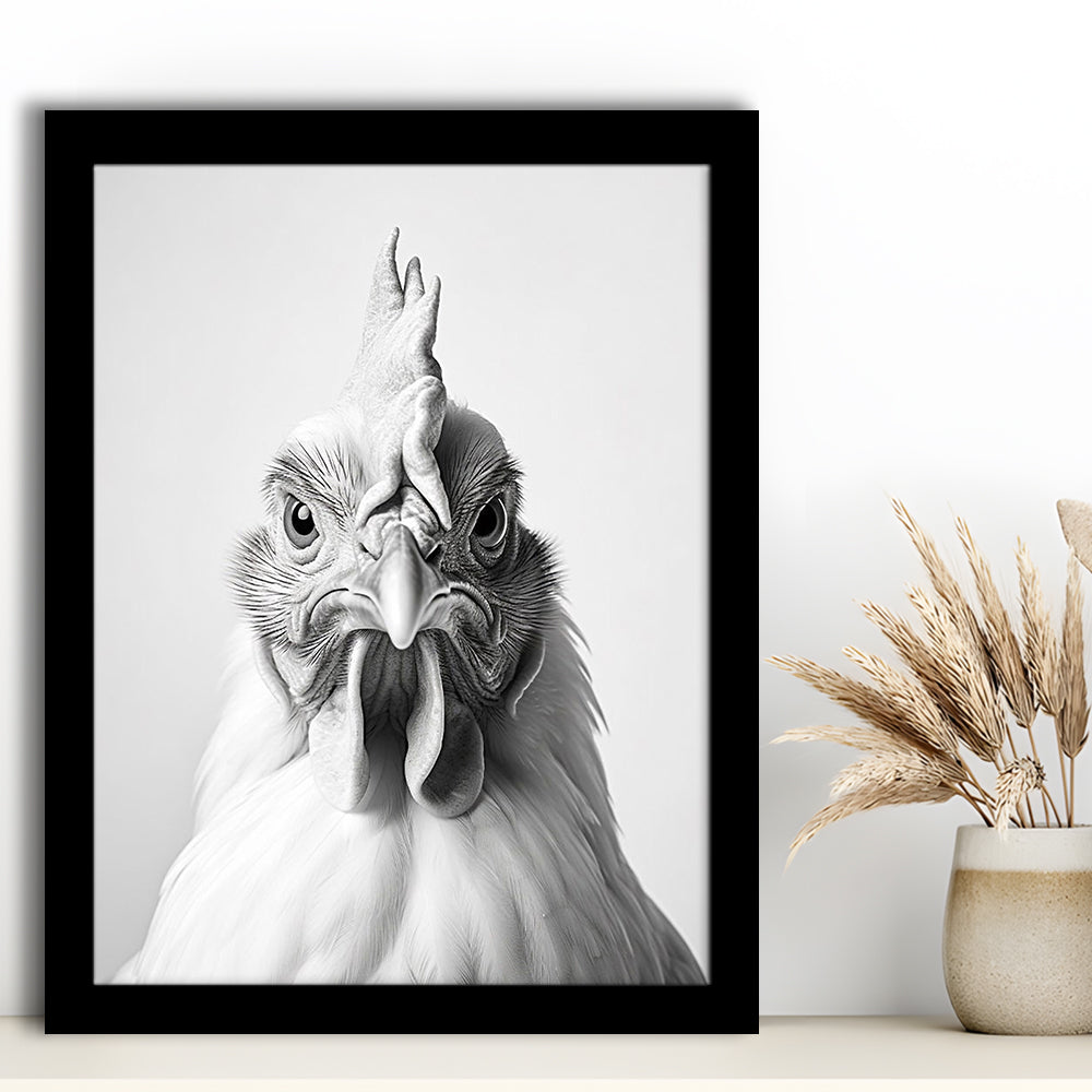 Funny Chicken Farm Decor Black and White, Framed Art Print Wall Decor, Picture Framed