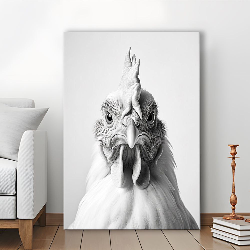 Funny Chicken Farm Decor Black and White, Canvas Print Wall Art, Wall Decor, Painting Canvas