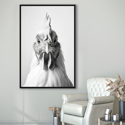 Funny Chicken Farm Decor Black and White, Framed Canvas Print Wall Art, Floating Frame