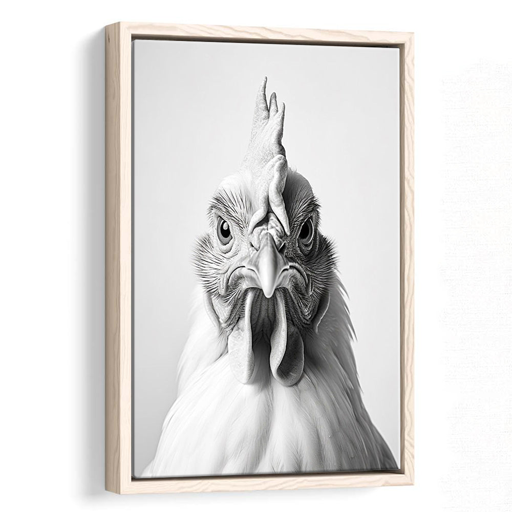 Funny Chicken Farm Decor Black and White, Framed Canvas Print Wall Art, Floating Frame