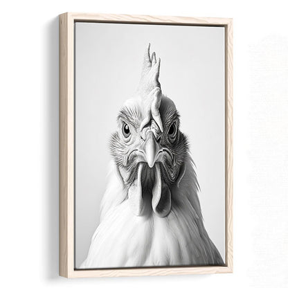 Funny Chicken Farm Decor Black and White, Framed Canvas Print Wall Art, Floating Frame