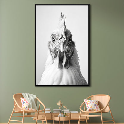 Funny Chicken Farm Decor Black and White, Framed Canvas Print Wall Art, Floating Frame