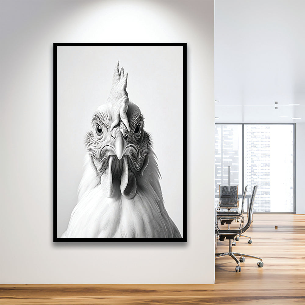 Funny Chicken Farm Decor Black and White, Framed Art Print Wall Decor, Picture Framed