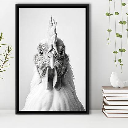 Funny Chicken Farm Decor Black and White, Framed Canvas Print Wall Art, Floating Frame