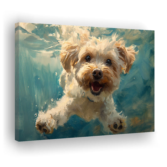Funny Cockapoo Dog Swimming Underwater Watercolor, Funny Pet Art, Canvas Print Wall Art Home Decor