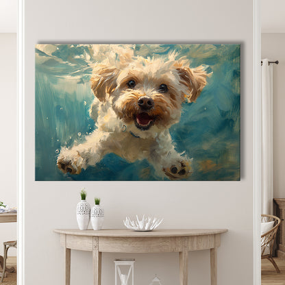 Funny Cockapoo Dog Swimming Underwater Watercolor, Funny Pet Art, Canvas Print Wall Art Home Decor