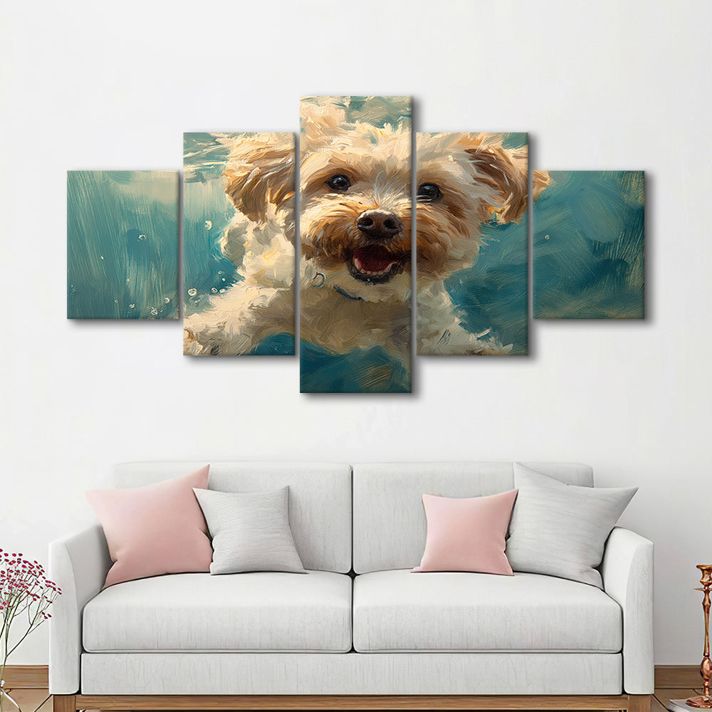 Funny Cockapoo Dog Swimming Underwater Watercolor, Funny Pet Art, Mixed Panels Canvas Print Wall Art