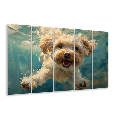 Funny Cockapoo Dog Swimming Underwater Watercolor, Funny Pet Art, Multi Panels Canvas Print Wall Art