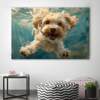 Funny Cockapoo Dog Swimming Underwater Watercolor, Funny Pet Art, Canvas Print Wall Art Home Decor