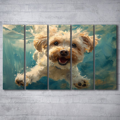 Funny Cockapoo Dog Swimming Underwater Watercolor, Funny Pet Art, Multi Panels Canvas Print Wall Art