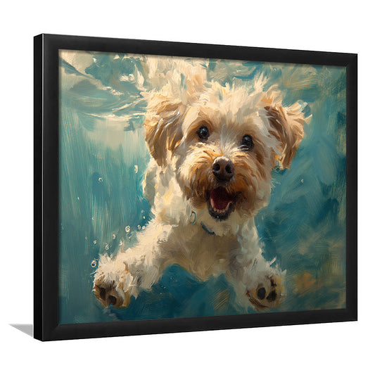 Funny Cockapoo Dog Swimming Underwater Watercolor, Funny Pet Art, Framed Art Print Wall Decor, Framed Picture
