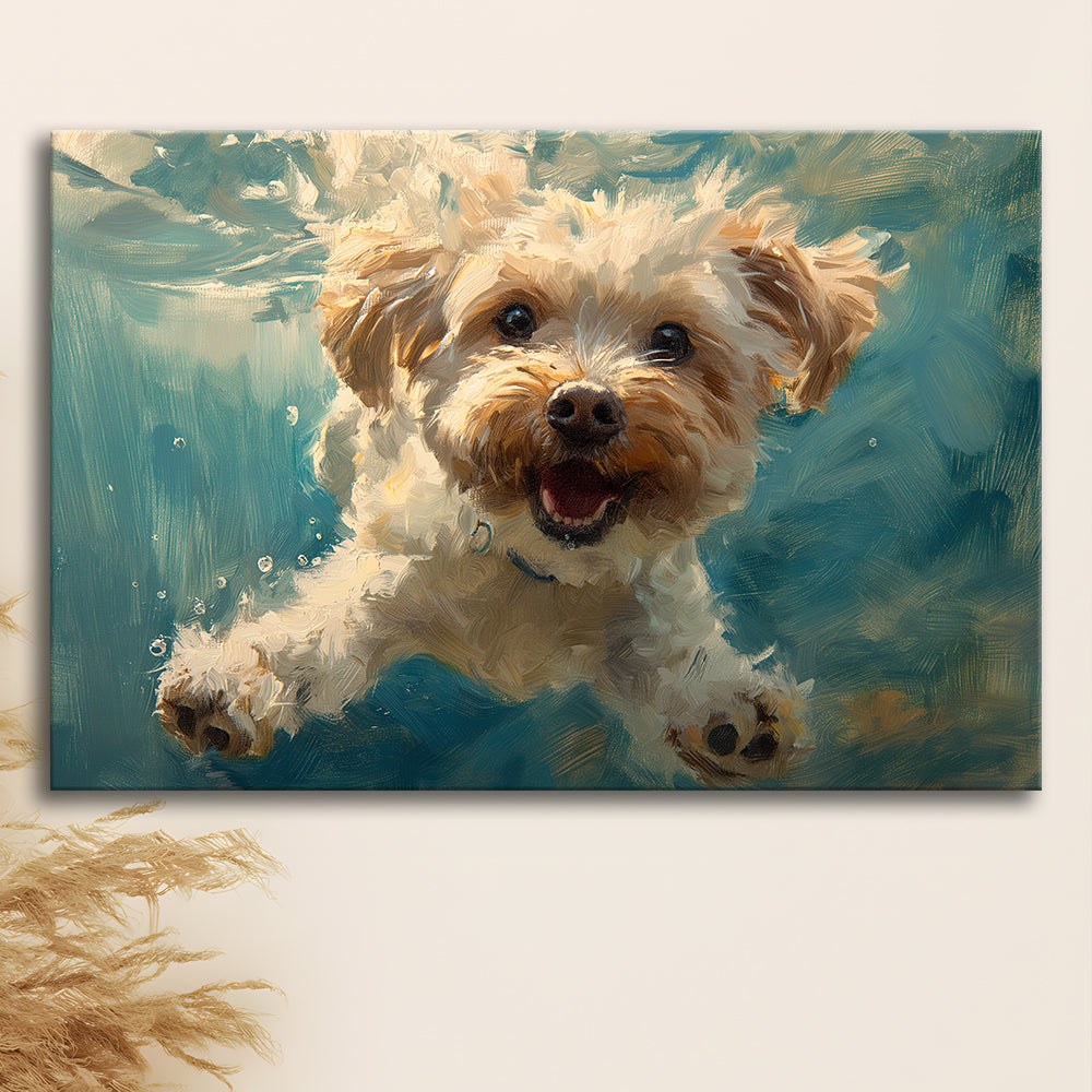 Funny Cockapoo Dog Swimming Underwater Watercolor, Funny Pet Art, Canvas Print Wall Art Home Decor