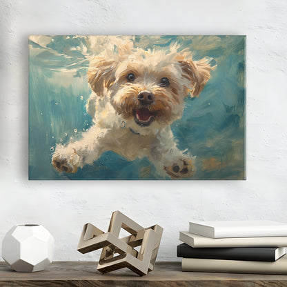 Funny Cockapoo Dog Swimming Underwater Watercolor, Funny Pet Art, Canvas Print Wall Art Home Decor
