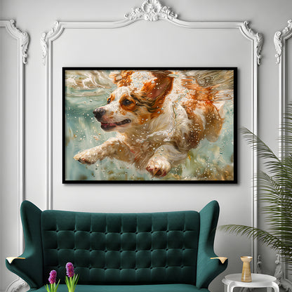 Funny Corgi Puppie Underwater Watercolor, Funny Pet Art, Framed Art Print Wall Decor, Framed Picture