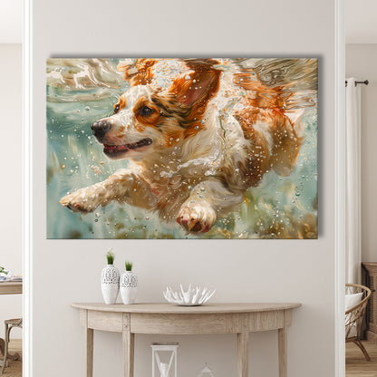 Funny Corgi Puppie Underwater Watercolor, Funny Pet Art, Canvas Print Wall Art Home Decor