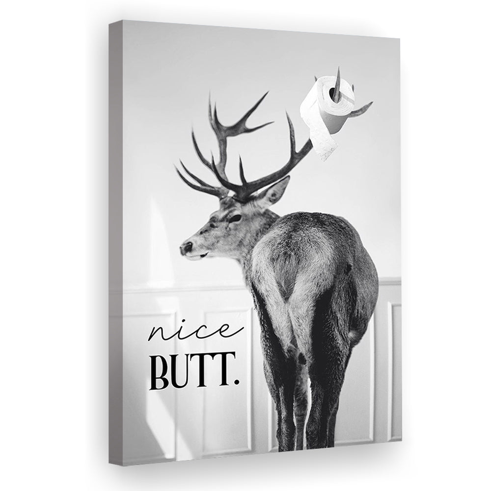 Funny Nice Butt Deer Bathroom Black and White, Canvas Print Wall Art, Wall Decor, Painting Canvas