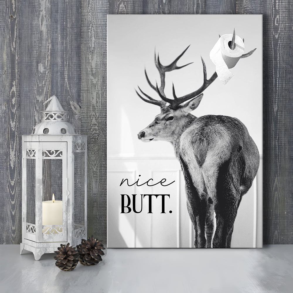Funny Nice Butt Deer Bathroom Black and White, Canvas Print Wall Art, Wall Decor, Painting Canvas
